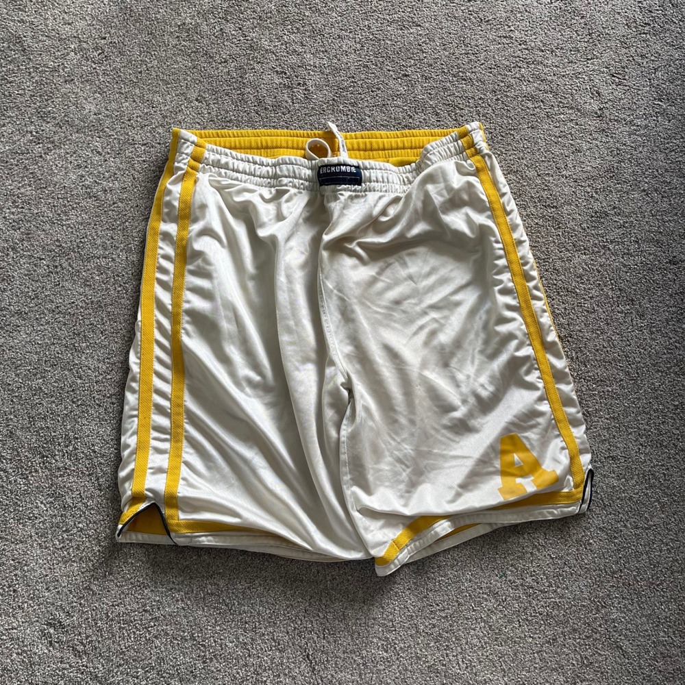 VTG Y2K Dazzle Mens Abercrombie Mesh Basketball Shorts XL Cream Yellow Stripe